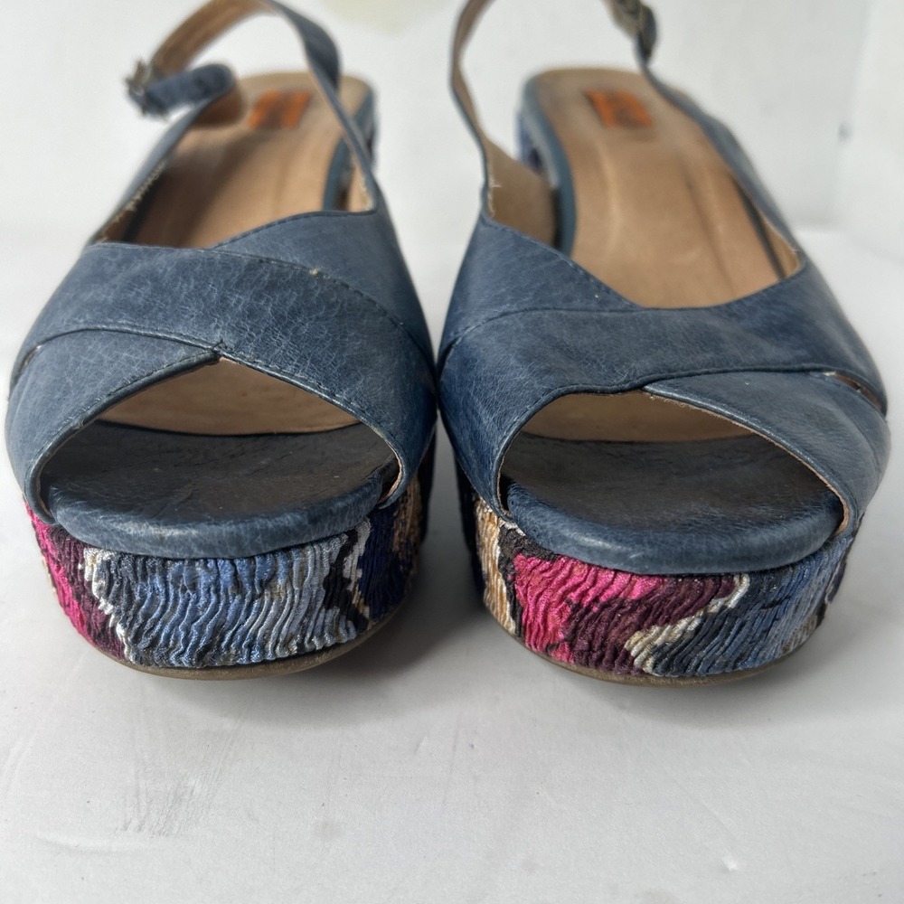 Miz Mooz Women's Blue Leather Multicolor Platform Sandals Sz EU 41 US 8-8 1/2 - Picture 4 of 15